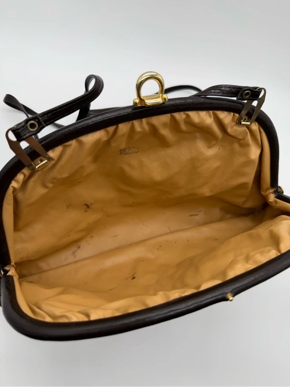 Vintage Late 1960s–1970s Peruzzi Italy Brown Suede Leather Frame Shoulder Bag